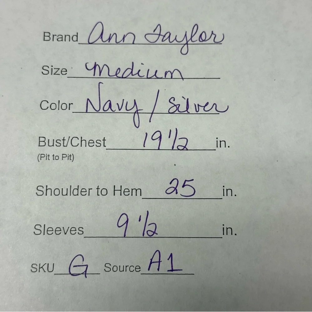 Ann Taylor Shimmer Metallic Short Sleeve Top in Navy Blue – Size M - Picture 9 of 9